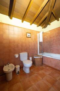 薩拉斯的住宿－Capilarona El Pozo，浴室配有卫生间、盥洗盆和浴缸。