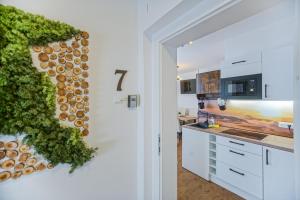 A kitchen or kitchenette at AusZeit Steiraland 7 mit überdachten Balkon und Parkplatz