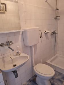 Baño blanco con aseo y lavamanos en APARTMAN LUKA, en Klenovica