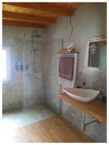 a bathroom with a tub and a sink and a shower at La Casina in Trecasali