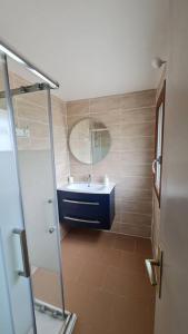 a bathroom with a sink and a mirror at Gîte Le Lion d'Or in Brignoles +3 photos