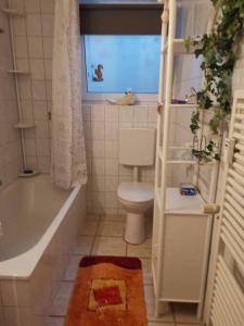 een badkamer met toilet, bad en wastafel bij FeWo-Mitten In Schwarzwald in Titisee-Neustadt