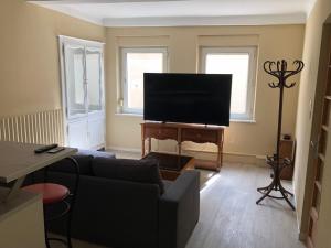 sala de estar con sofá y TV de pantalla plana en Jouy-aux-Arches : 10km Metz - Appartement rénové duplex 75m2 - Proximité A31 et toutes commodités, en Jouy-aux-Arches