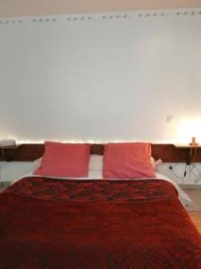 a bed with two pink pillows on top of it at Mont Blanc - locations de charme in Beaurainville