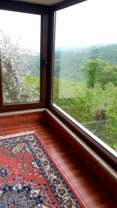 Habitación con ventana con alfombra y vistas en Nergis dağ evi, en Trabzon