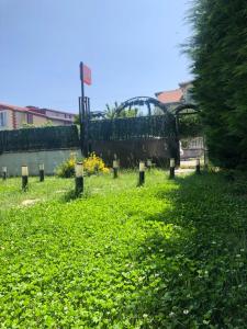 un champ d’herbe verte avec un pont en arrière-plan dans l'établissement Real airport, à Arnavutköy