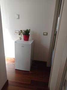 a plant on top of a white refrigerator in a hallway at Villa Sogno in Castel Fusano