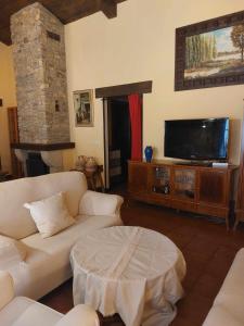 a living room with a couch and a tv at Ruta Del Aguila alojamiento turístico de calidad in Santa María de la Alameda