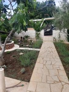 a stone walkway in a yard with a tree at Apartments Emma in Biograd na Moru