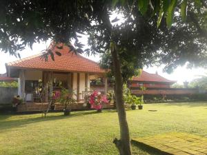 ein Haus mit einem grünen Garten mit einem Baum in der Unterkunft Private room in Damar Bali Guest house in Kerobokan