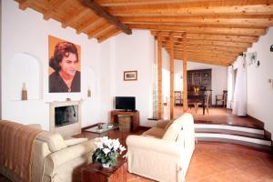 un soggiorno con 2 divani e un camino di Le Donne di Bargecchia a Corsanico-Bargecchia