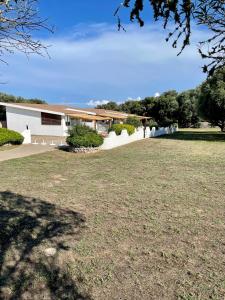 ボニファシオにあるCamping Residence Chalet La Pomposa Terrazzoniの前方に広い芝生の畑がある建物