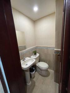 een kleine badkamer met een toilet en een wastafel bij paradisíaco y hermoso apartamento in Santo Domingo