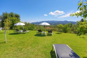 a group of chairs and umbrellas in a field at Villa Limoncello in Agrafoí