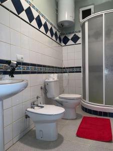 een badkamer met een toilet, een wastafel en een douche bij TERRAZITA in Tijarafe