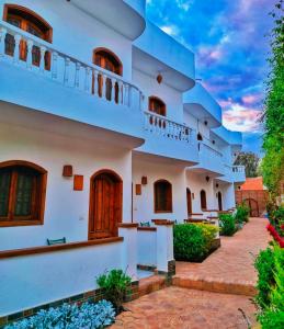 a white house with stairs and a patio at Ghazala Oasis Dahab in Dahab