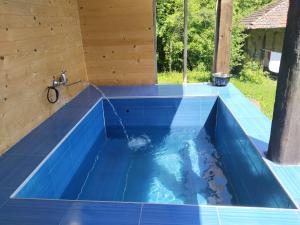 una piscina in una casa con pavimento piastrellato blu di Balkan Mountains Villa Spa a Elena