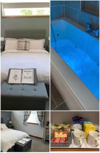 威廉堡的住宿－Number 6，配有床和蓝色浴缸的客房