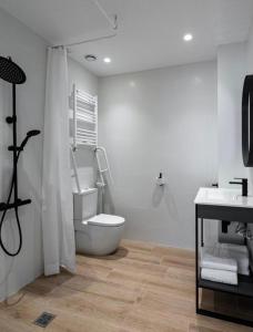 bagno bianco con servizi igienici e lavandino di DONOSTIA ROOMS a San Sebastián