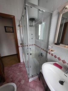 a bathroom with a shower and a sink at Casa Del Fico in Montecorice
