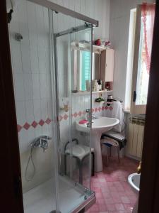 a bathroom with a shower and a sink at Casa Del Fico in Montecorice