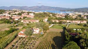 an aerial view of a small town with vineyards at Podere Il Ritorno in Portoferraio