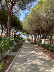 a tree lined street with trees in a park at Casa Maris Stella in Platamona
