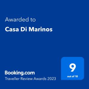 Casa Di Marinos tesisinde sergilenen bir sertifika, ödül, işaret veya başka bir belge