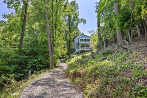 a house on a hill in the woods with a dirt road at Heron Hideaway in Wilkesboro