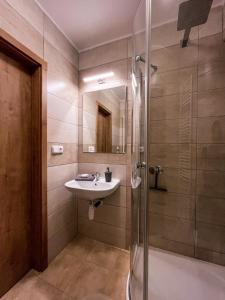 W łazience znajduje się umywalka i prysznic. w obiekcie Simple Suite w mieście Horní Radechová