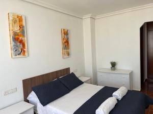 a bedroom with a bed and two paintings on the wall at Borriana Bonica in Burriana
