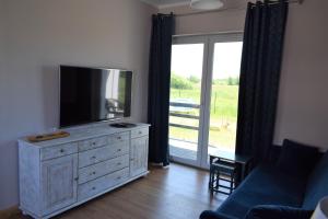 Televízia a/alebo spoločenská miestnosť v ubytovaní Apartamenty Poświata - z widokiem na łąki