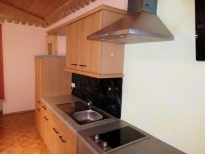 a kitchen with a sink and a stove at Zimmer und Appartement Marktcafe Sankt Peter am Kammersberg 87 in Sankt Peter am Kammersberg +5 photos