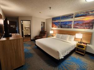 Cette chambre comprend un grand lit et une télévision. dans l'établissement Days Inn by Wyndham Tucumcari, à Tucumcari