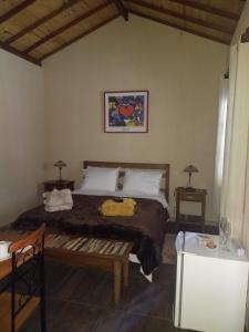 a bedroom with a large bed and two tables at Chalés das Orquídeas in Visconde De Maua