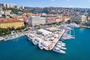 an aerial view of a marina with boats in the water at Apartment Sole Dorato in Rijeka