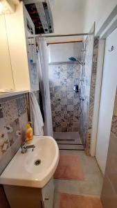 y baño con lavabo y ducha. en Apartment Eleco, en Bjelovar