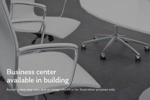 aption of a business center available in building with chairs at Tribeca Studio w Pool Roofdeck Gym View NYC-273 in New York