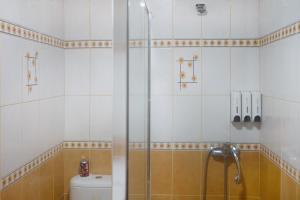 a bathroom with a shower and a toilet at Casa Do Monte in Achadinha +24 photos