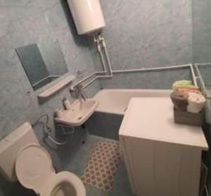 a bathroom with a white toilet and a sink at garsoniera CxM house in Băile Herculane