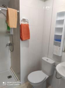 a small bathroom with a toilet and a sink at Alojamientos Playa Centro Corralejo 2 in Corralejo