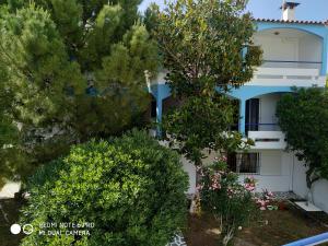ein Luftblick auf ein Haus mit Bäumen und Sträuchern in der Unterkunft Muses apartments in Eretria