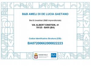 a ticket for a bba initial id die lucci gaciánano at B&B Amelì in Bari