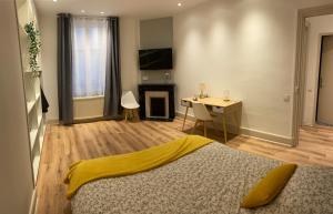 a bedroom with a bed and a table and a desk at Logement confortable, Nancy Thermal, Parc Ste-Marie in Nancy