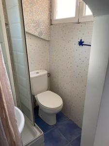 a small bathroom with a toilet and a sink at San Bernabé, apartamento para 2 en las Vistillas junto a metro Puerta de Toledo in Madrid