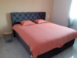 een groot bed met twee roze kussens erop bij Casa La Vista in Albatera