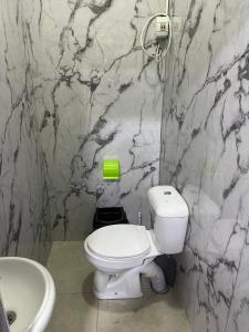 Łazienka z białą toaletą i umywalką w obiekcie Guest house Family7 w mieście Osz