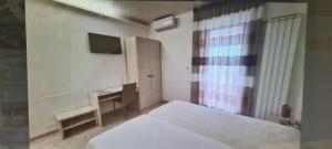 a bedroom with a bed and a desk and a television at B&B Uliveto in Cerignola