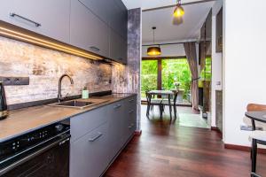 a kitchen with a sink and a dishwasher at InPoint 2-bedrooms Apartment with private garden and free parking in Krakow