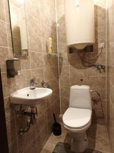 ein Bad mit einem WC und einem Waschbecken in der Unterkunft Трьохкімнатна квартира неподалік центру in Ternopil